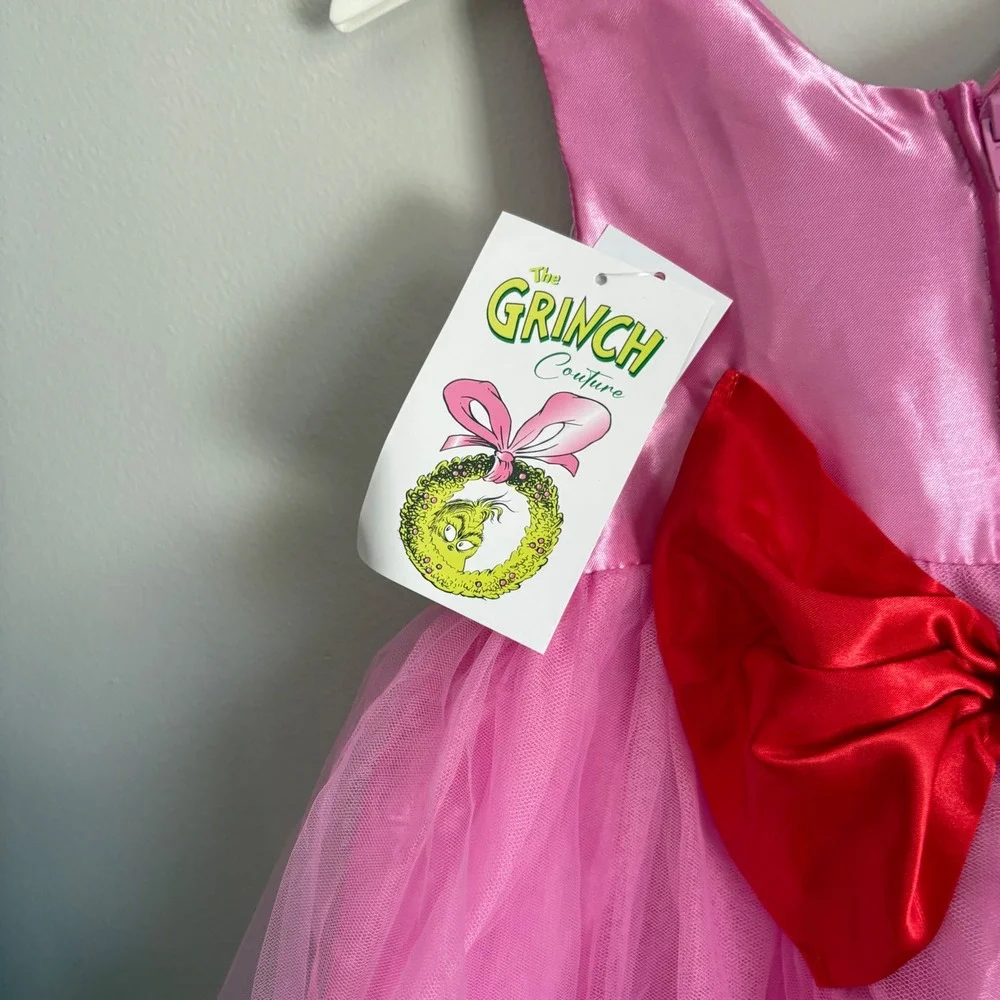 The Grinch Couture Cindy Lou Who Pink Tulle Tutu Dress Red Bow 4T Mad Engine NWT
